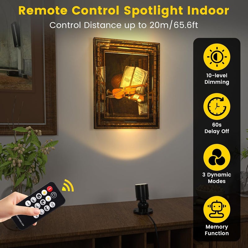 TobeBright Mini LED Spotlight with Remote Control, Dimmable Small Spot Lights Indoor Plug in, Wired Spotlights for Displays Art Model Plant Picture (Warm White-2 Lights in 1 Plug) - Image 3